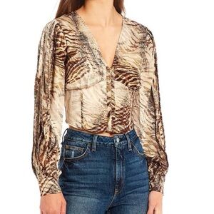 Guess Jaxon Tiger Print Corset Top L